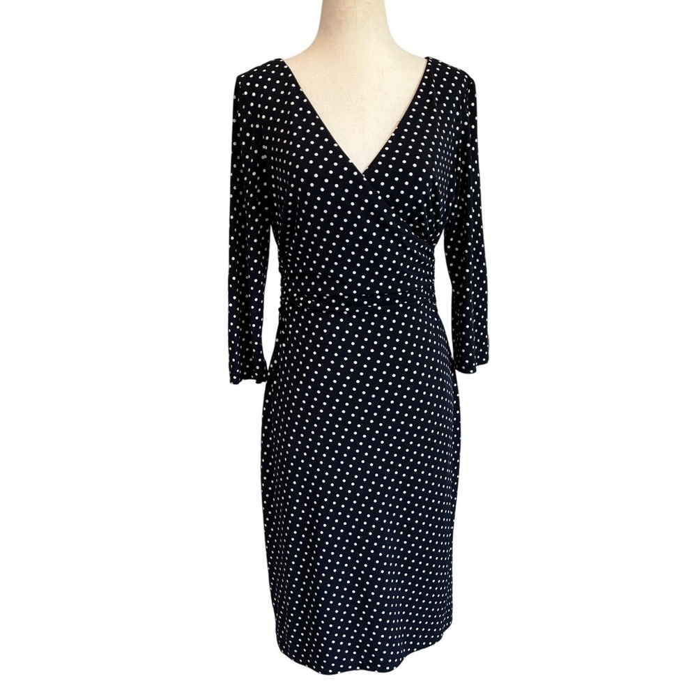 Adrianna Papell Black & White Polka Dot Wrap Midi Dress